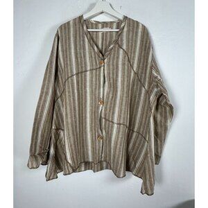 Bodil Womens Striped Oversized Button-Up Linen Shirt Large Brown/White Lagenlook